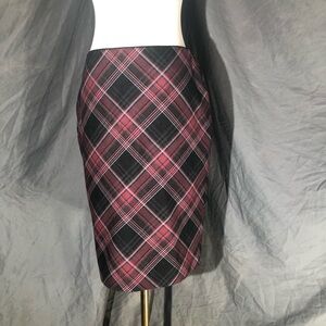 White House Black Market Pink and Black Plaid Pencil Skirt